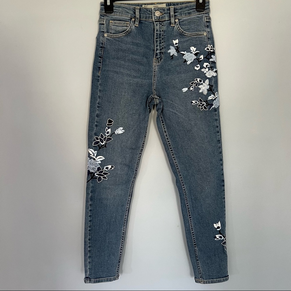 Topshop Embroidered Floral Jamie Jeans